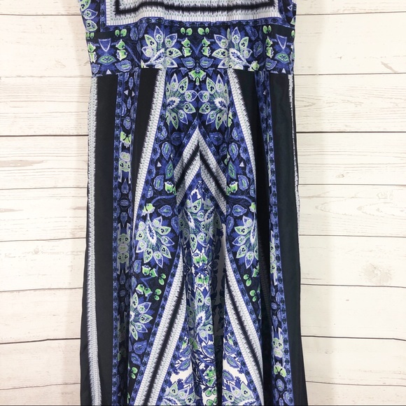 ELIZA J Blue Scarf Print Halter Maxi Dress Sz 8 - Picture 6 of 14